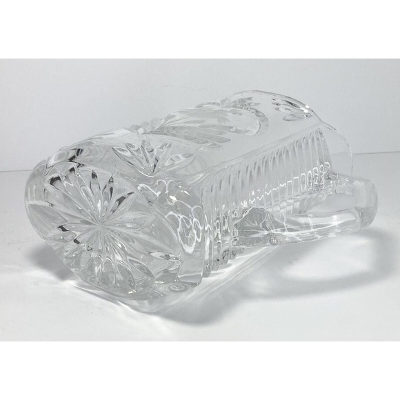 Vintage Heavy Cut-to-Clear Etched/Frosted Rose Heart Floral Crystal Pitcher, 9” - Picture 7 of 9